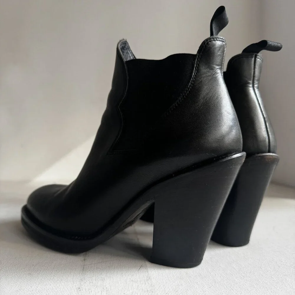 ACNE Black Gunmetal Grey Short leather Booties 38